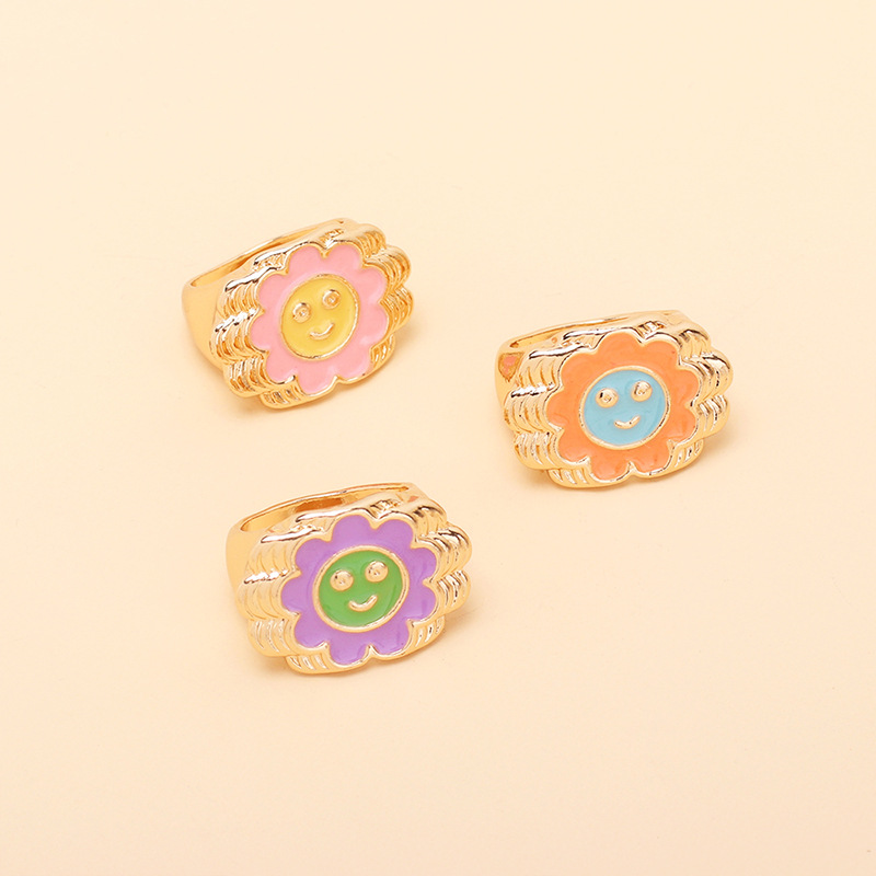 13g Weight Women'S Gender Green, Blue, Yellow Color One Size Size Wholesale Jewelry Cartoon Flower Smile Ring Nihaojewelry 2