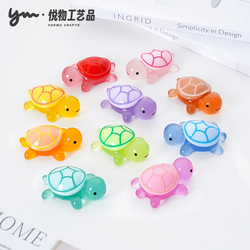 Luminous Cartoon Smiley Turtle DIY Decorations Blind Bag Hanging Accessories Micro Landscape Mini Desktop Car Ornaments