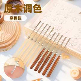 美甲调胶棒原木柄取胶棒甲油胶调和搅拌铲粉底液调色棒美妆