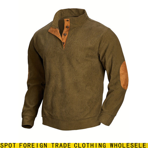 Bestselling Western and Eastern Long-Sleeve Men's Casual Hooded Sweatshirt, Corduroy Button Hooded Collar Stylish Top