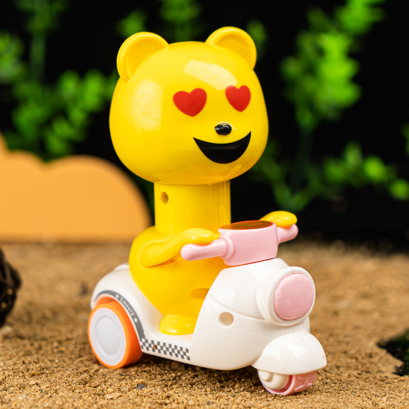 Presione pollos perros cerdos ganado panda dibujos animados inercia retroalimentación motocicleta juguetes para niños estand de suministro al por mayor pato amarillo