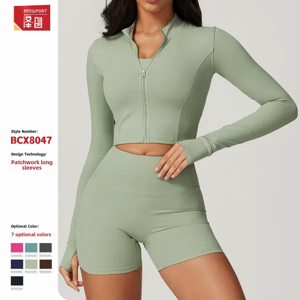 Zipper outdoor running sports yoga jacket slimming fitness long-sleeved jacket girls quick-drying yoga clothes 8047