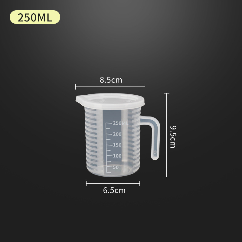 뚜껑이있는 수평 스트라이프 측정 컵 250ml (두꺼운 pp 재료)