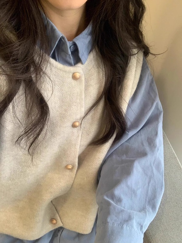 叠穿2025新款衬衫针织马甲两件套背心女春秋外穿韩系宽松坎肩上衣|undefined