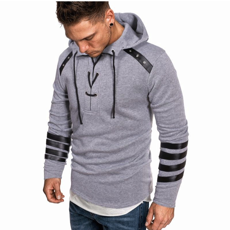 Men's Clothing autumn and winter hooded men's leather casual personality fashion sweatshirt splicing jacket men's ready stock_voghion.com