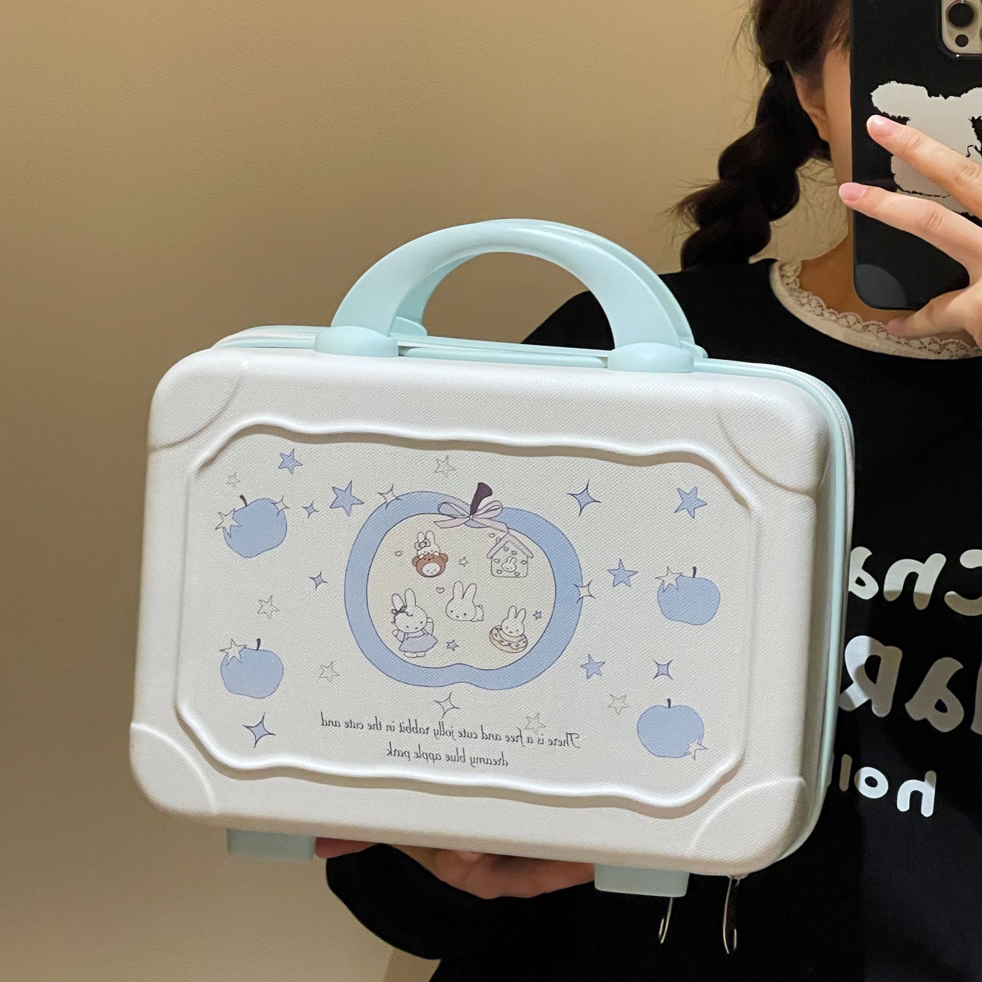 Maleta de mujer adorable conejo de manzana mini caja de maquillaje 14 pulgadas pequeña y ligera nueva bolsa de almacenamiento para salir maleta
