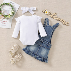 Baby Spring and Autumn Set with Long Sleeve Bodysuit and Denim Overalls for SAMGAMIBABY - Two Piece Ins Style Infant Outfit