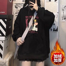 复古连帽卫衣女秋冬oversize加绒加厚设计感潮牌小众宽松上衣外套