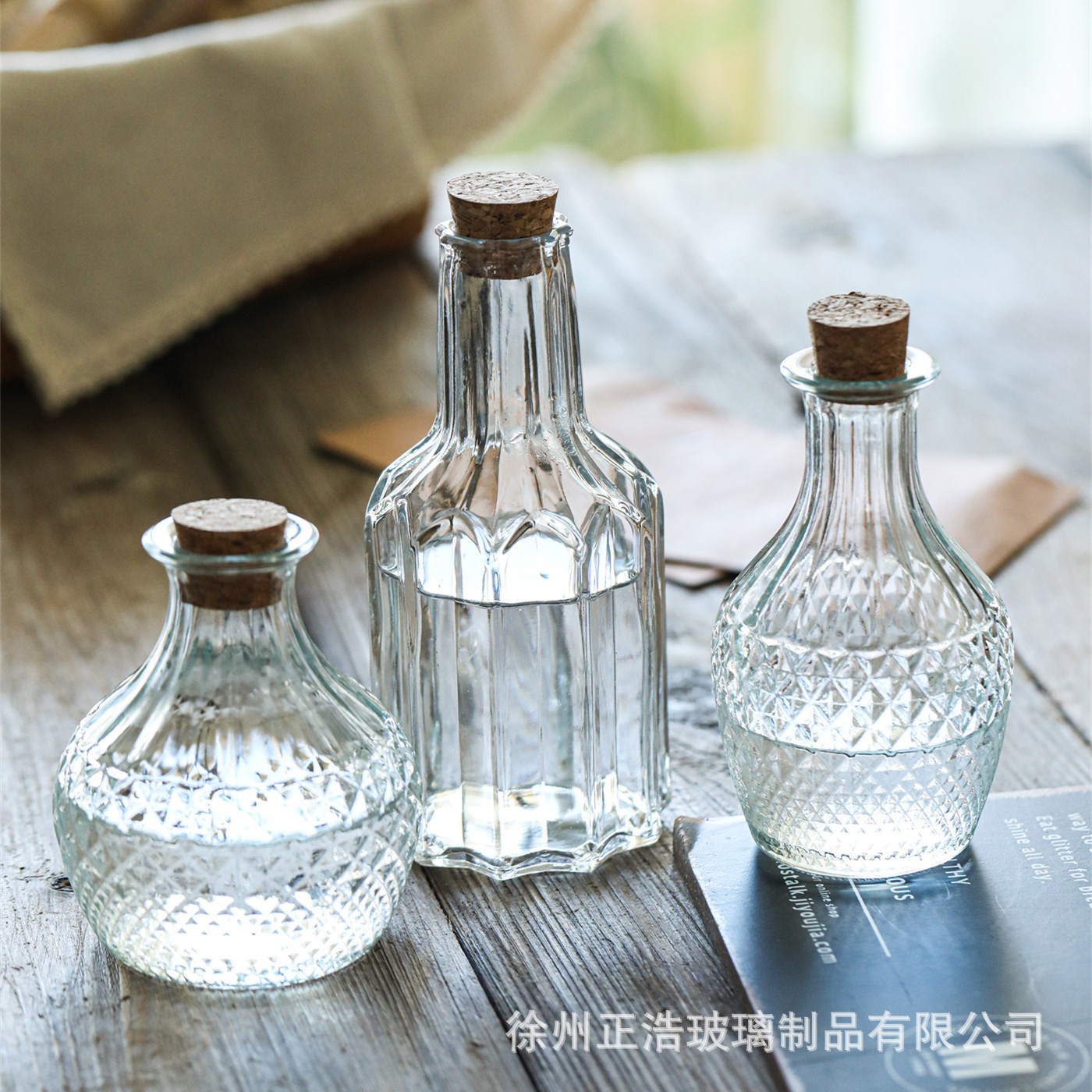 Botella de Vidrio para Bebidas con Tapón de Madera, Transparente, para Vino de Frutas y Cocina image 1