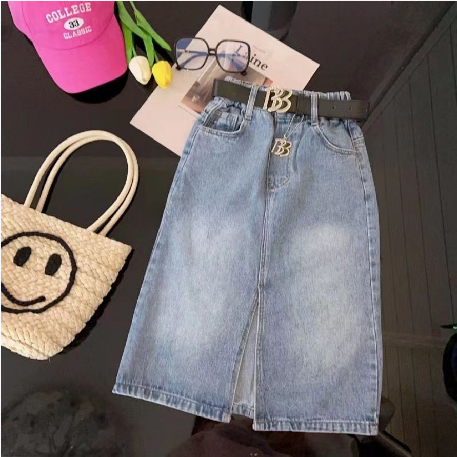 Ropa de niños 2025 nuevos productos de chicas extranjeras estilo coreano denim vestido infantil vestido de busto lindo in