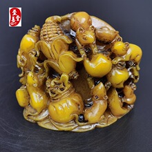 古玩仿寿山石雕老田黄石五鼠运财客厅装饰摆件