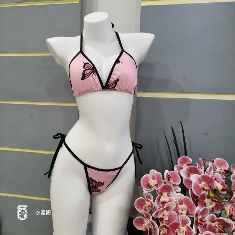 クロスボーダー新作女性下着セクシーで楽しいヒョウ柄蝶柄プリントビキニ三点セット|undefined
