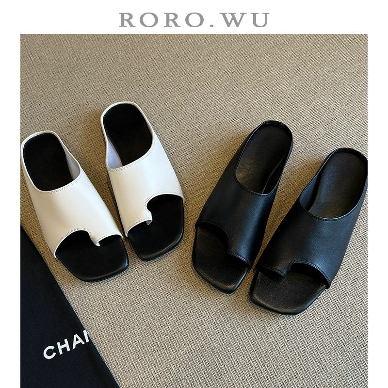 Овчинка дикая повседневная с квадратной головой и носком шлепанцы