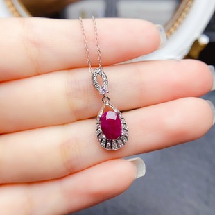 New natural ruby pendant S925 silver inlaid main stone 6*8mm Joker net red explosions women's jewelry wholesale