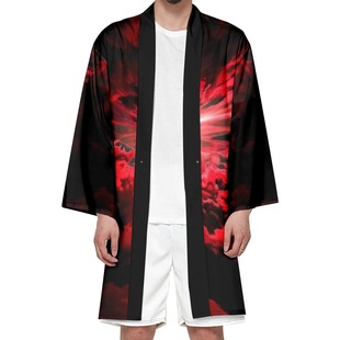 Independent Station Cross-border Illustration Creative Printing 3D Printing Men's and Women's Loose Mid-length Kimono No Strap for Hair