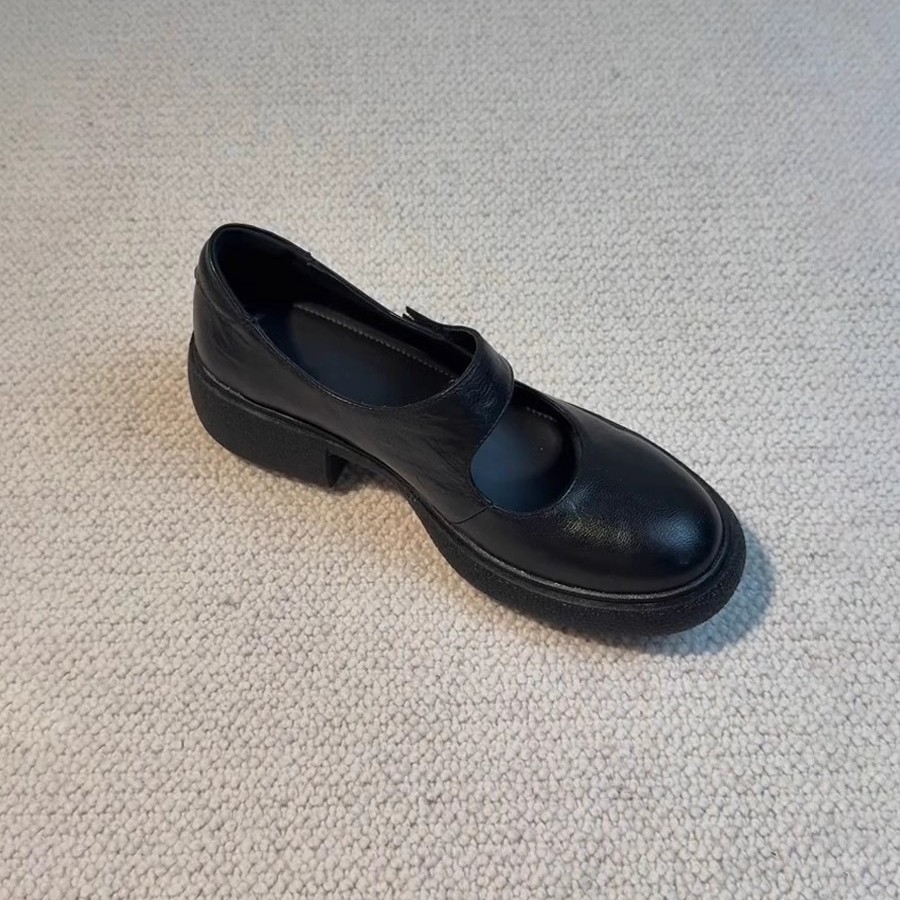 Retro universal black Mary Jane shoes made of sheepskin leather…