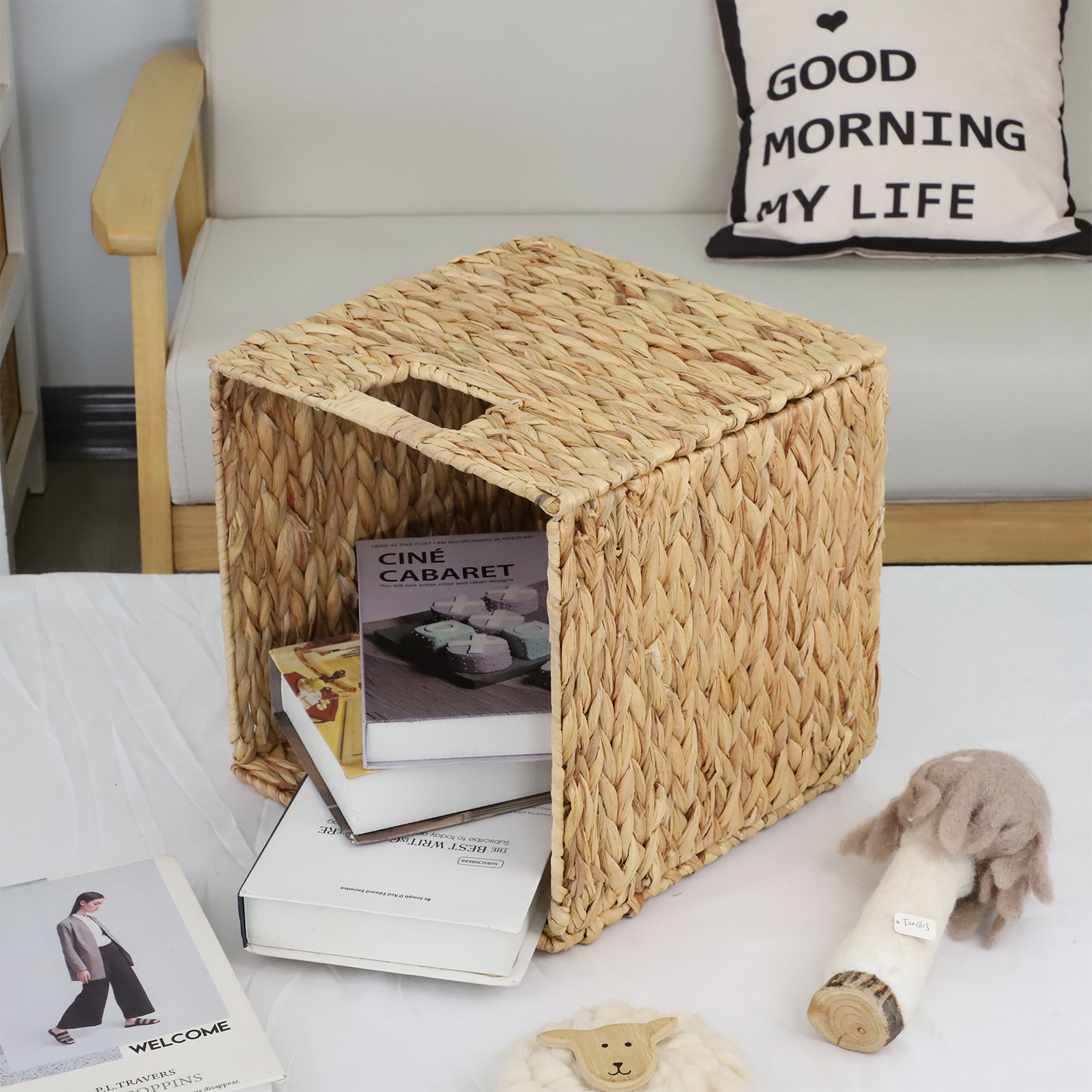 Cesta de almacenamiento de paja de calabaza transfronteriza tejida a mano cesta de almacenamiento caja de almacenamiento de artículos diversos caja de almacenamiento cuadrada marco de almacenamiento plegable