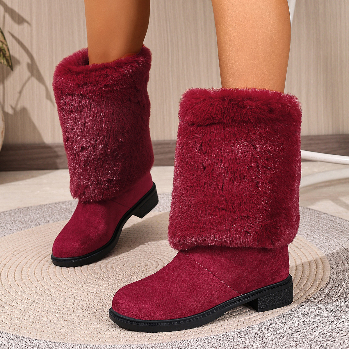 Botas de neve para mulher em camurça forradas com lã quente_voghion.com