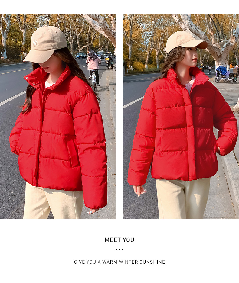 Women's Down Coat Winter Cotton Jacket Standing Collar Loose Fit_voghion.com