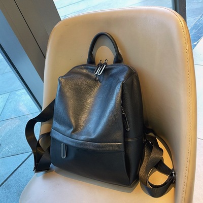 雙肩包女2020新款韓版書包潮時尚百搭簡約背包牛皮女包旅行包