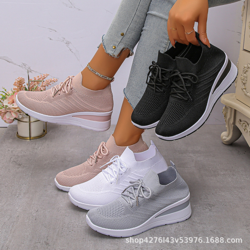 Cross-Border Women's Fly-Knit Sneakers, Breathable, Multi-Color, Slip-On, Wholesale Foreign Trade Supply, Casual and Versatile