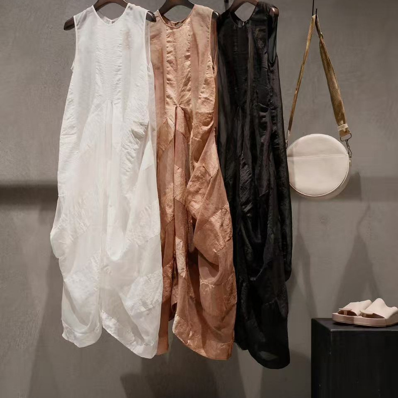 High-set silk linen jacquard handmade plant-dyed designer silk irregular dress flower bud skirt