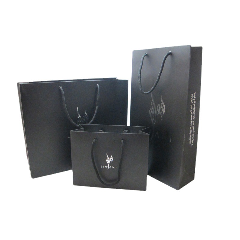 【厂家印刷】出口中东黑色手提袋LOGO烫银