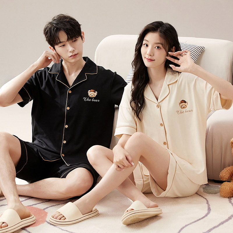 Verano de mangas cortas pareja pijama de algodón hombre de verano mujeres cardigan más pantalones cortos de tamaño grande set de ropa para el hogar