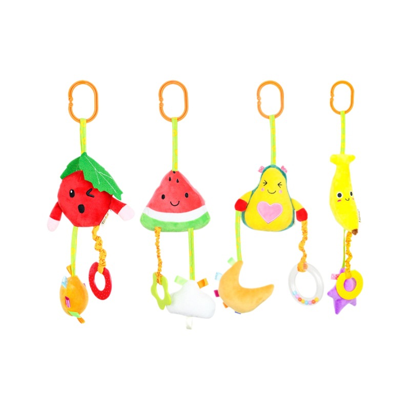 Nuevo juguete colgante de frutas para bebé, juguete de campana para carrito de bebé, juguete colgante de frutas de peluche para cuna, venta al por mayor en stock.