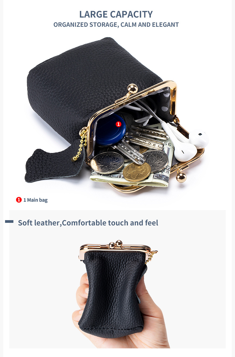 New leather mini mouth red envelope ins style lychee pattern multifunctional lipstick box convenient change coin storage_voghion.com