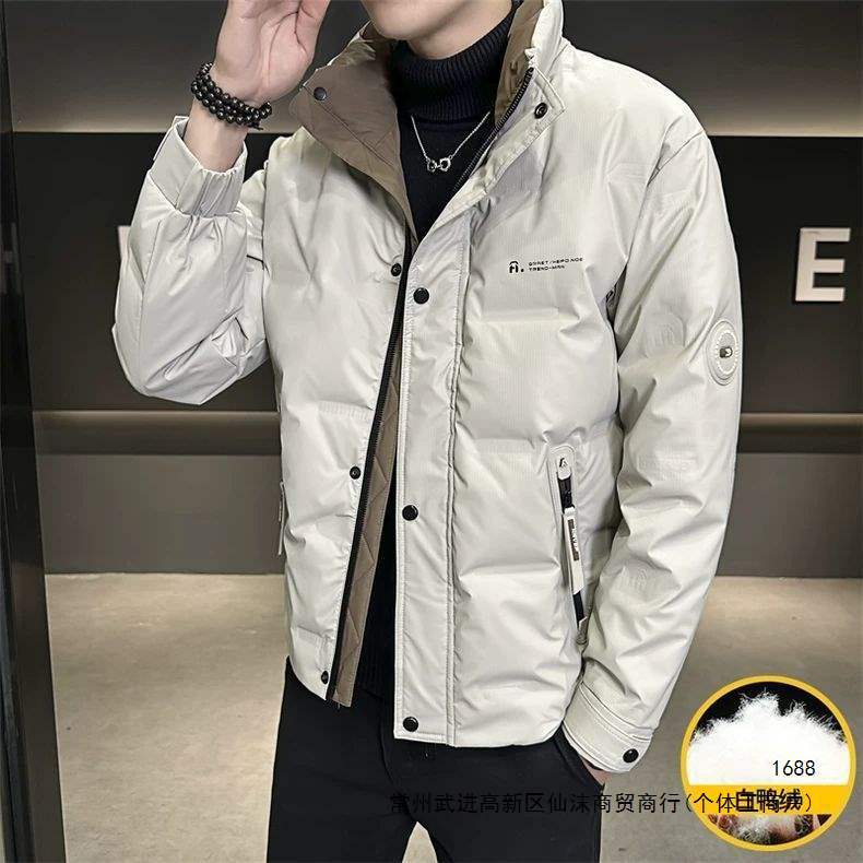 New men's down jacket, winter casual stand-up collar, trendy and stylish short versatile puffer jacket, warm clothing