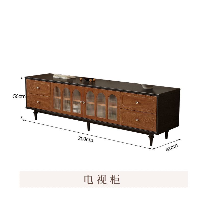 中古风实木茶几复古风圆形组合客厅家用储物柜感落地电视机柜|undefined