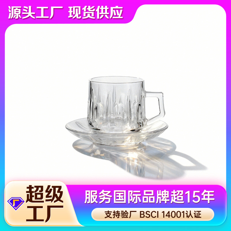 Taza de café espresso simple resistente al calor al por mayor con mango, taza de café, plato, conjunto de tazas de té de flores