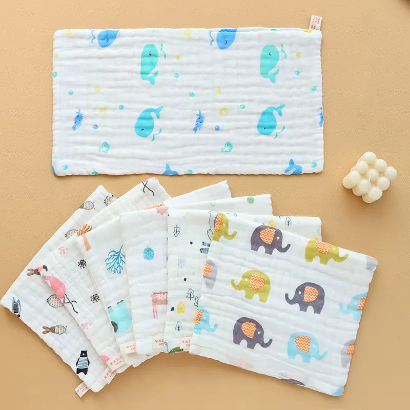 柔软吸水高密印花纱布毛巾新生儿洗脸洗手方巾婴幼儿口水巾纯棉