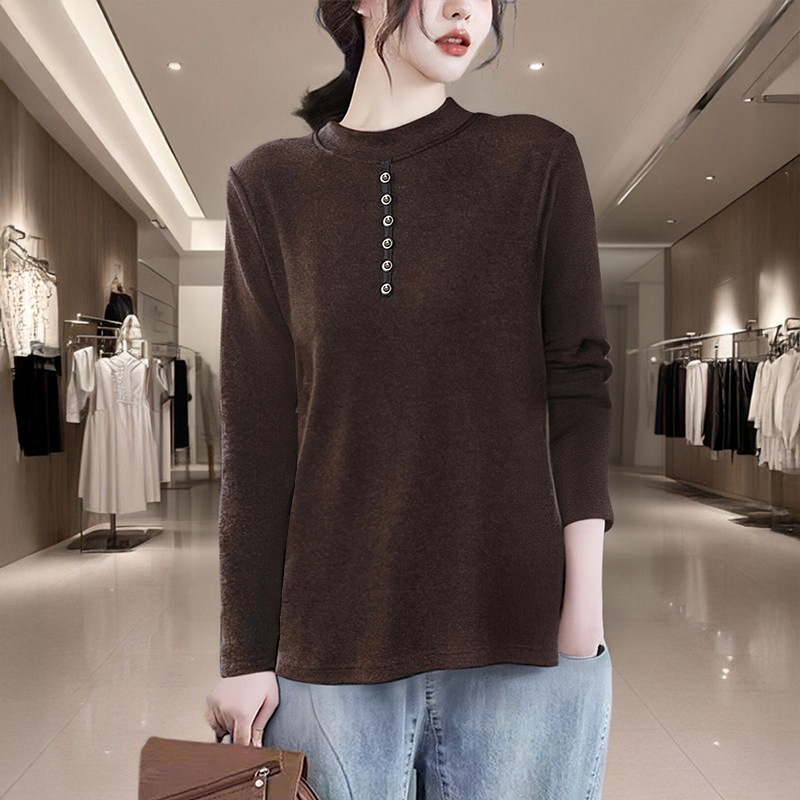 爆款德绒t恤衫女妈妈长袖加绒加厚显瘦中年妇女装气质打底衫上衣
