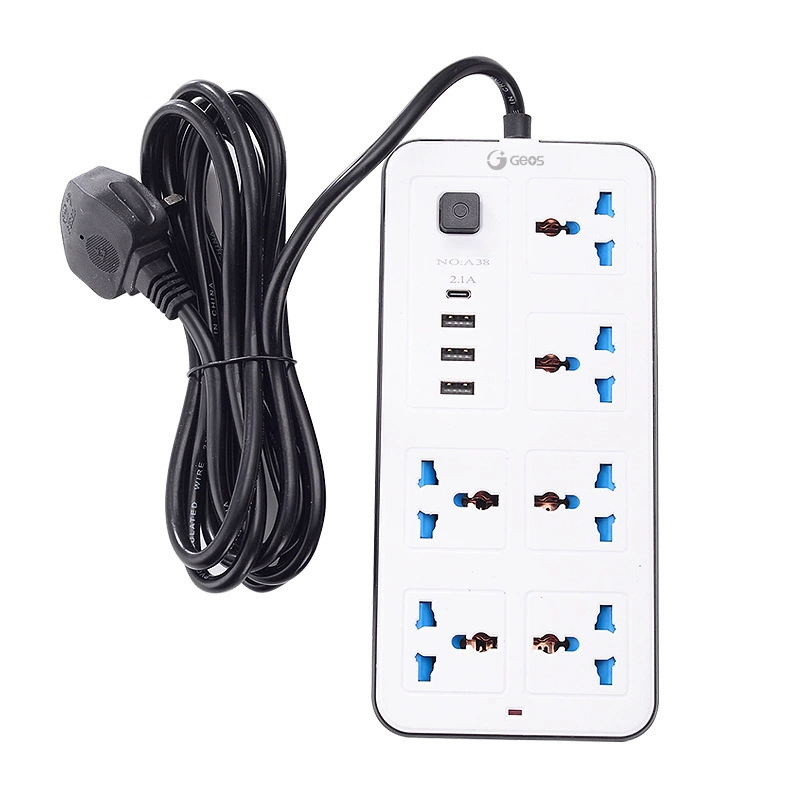 吉顺 6‑hole plug-in board universal hole plug-in 2m US-European plug-in board with cable socket for foreign trade USB plug-in