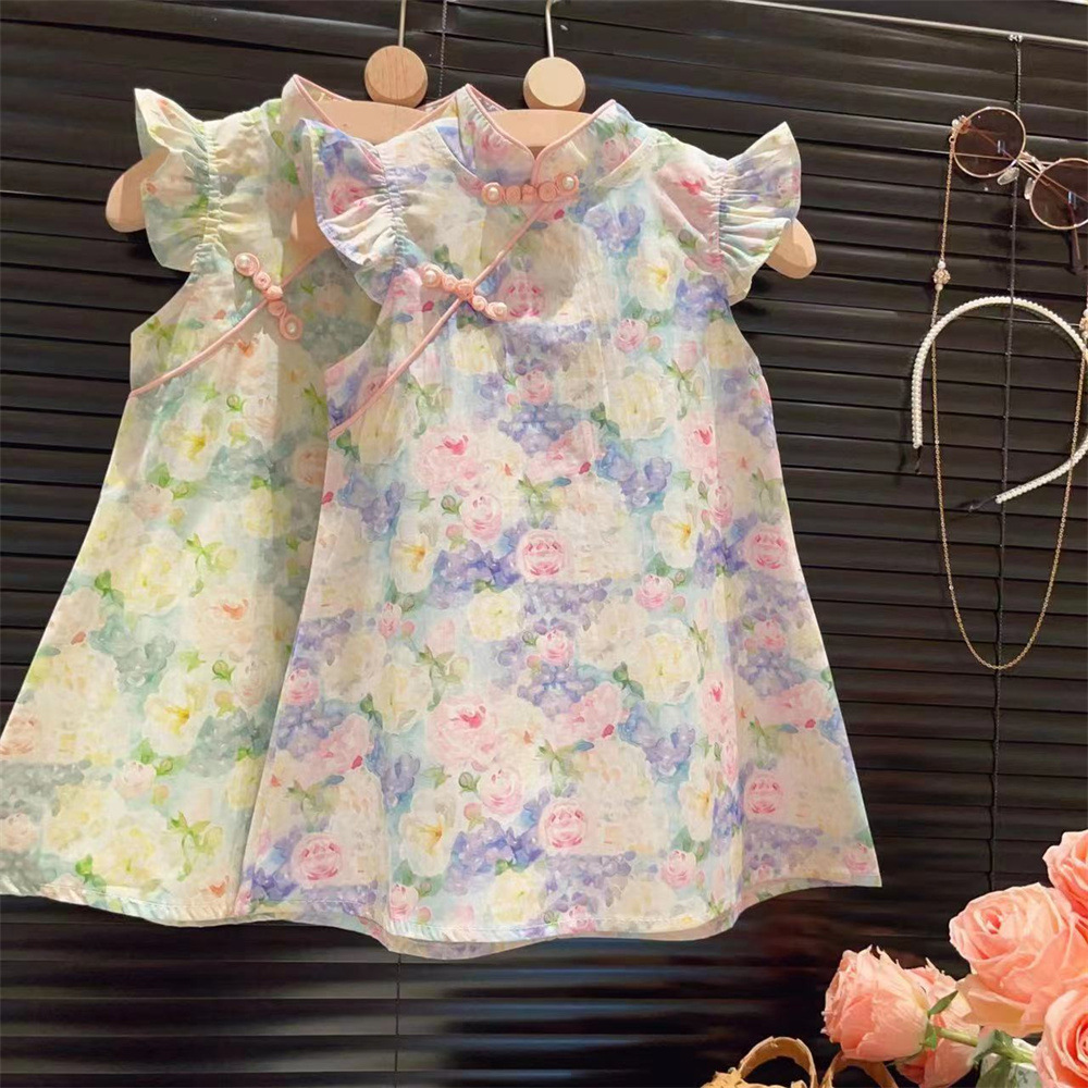 Girls Hanfu Dress Summer 2024 New Fashionable Children's Skirt Summer Little Girl Chinese Style Cheongsam Trend