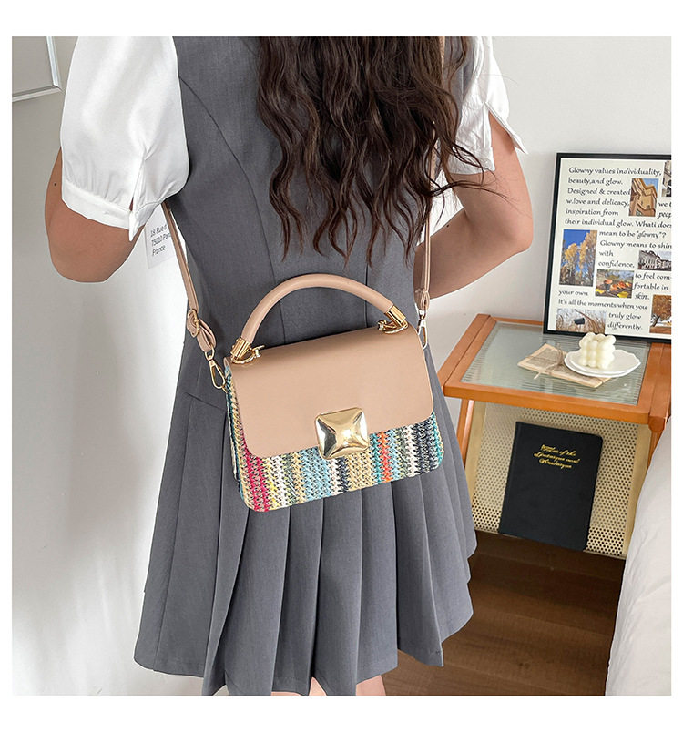Túi đeo chéo nữ dạng hộp vuông nhỏ phối màu, đan dệt thời trang, đựng điện thoại — Kiểu 2 màu nâu, Kiểu một màu trắng., Mẫu 2 màu trắng, Mẫu 2 màu đen chi tiết 34