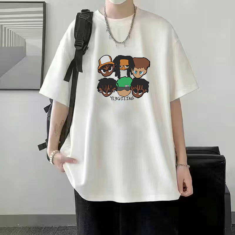 Verano nuevo estilo de seda de hielo tendencia camiseta suelta estilo de Hong Kong impresión cuello redondo camiseta de manga corta tendencia femenina todo fósforo camiseta fría
