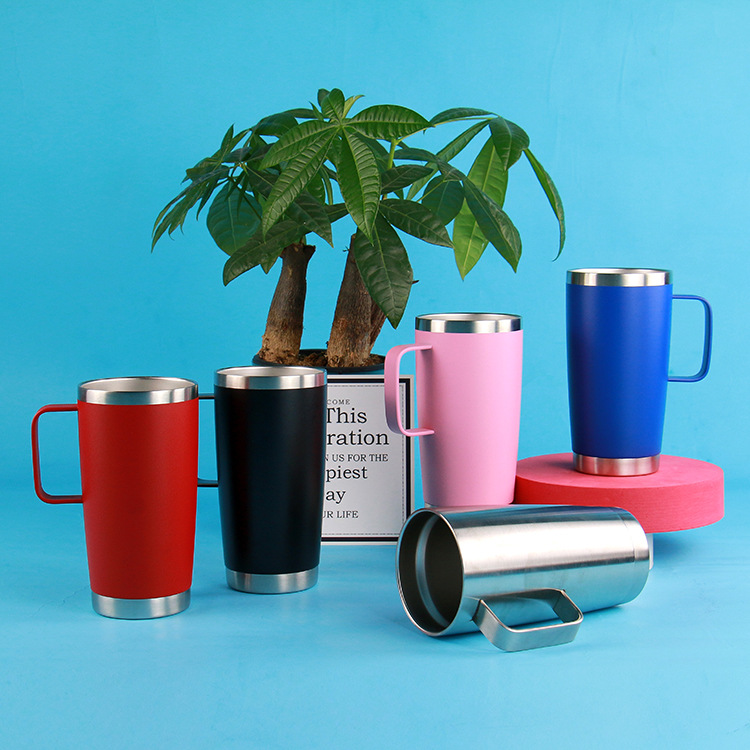 Transfronterizo doble vacío de acero inoxidable taza de agua aislante taza de café de oficina de negocios mango portátil taza de café image 3
