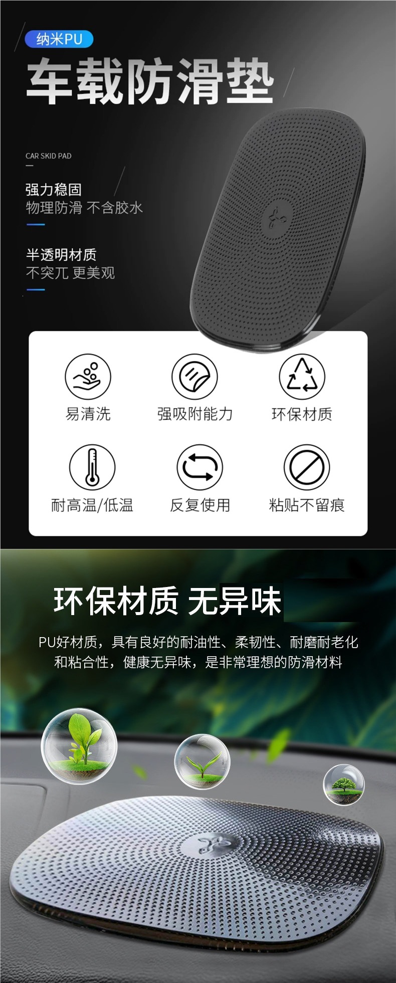 Car anti-slip mat, car accessories storage mat, in-car dashboard phone and accessory holder, high-temperature resistant