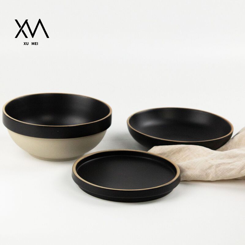 Retro Rustic Ceramic Tableware Matte Unglazed Flat Plate Round Plate Bowl Household Salad Bowl Dessert Plate Dish