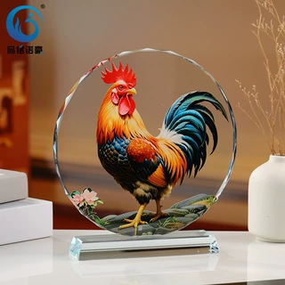 鸿运金鸡水晶摆件家居装饰客厅玄关开业寓意招财乔迁送礼工艺品