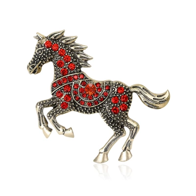 Hot-Selling Fashionable Light Luxury Retro Enamel Horse Rhinestone Brooch Versatile Anti-Exposure Clothing Accessory Pin