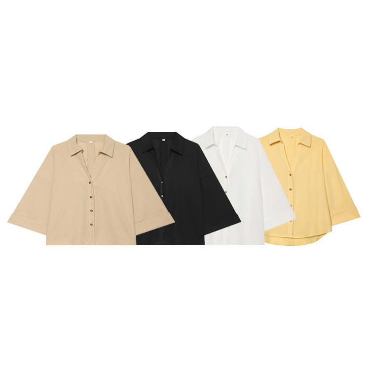 Myst&Za Cross-Border Foreign Trade Women's Clothing Simple and Versatile Long-Sleeved Lapel Loose Short-Sleeved Shirt Top 2340712