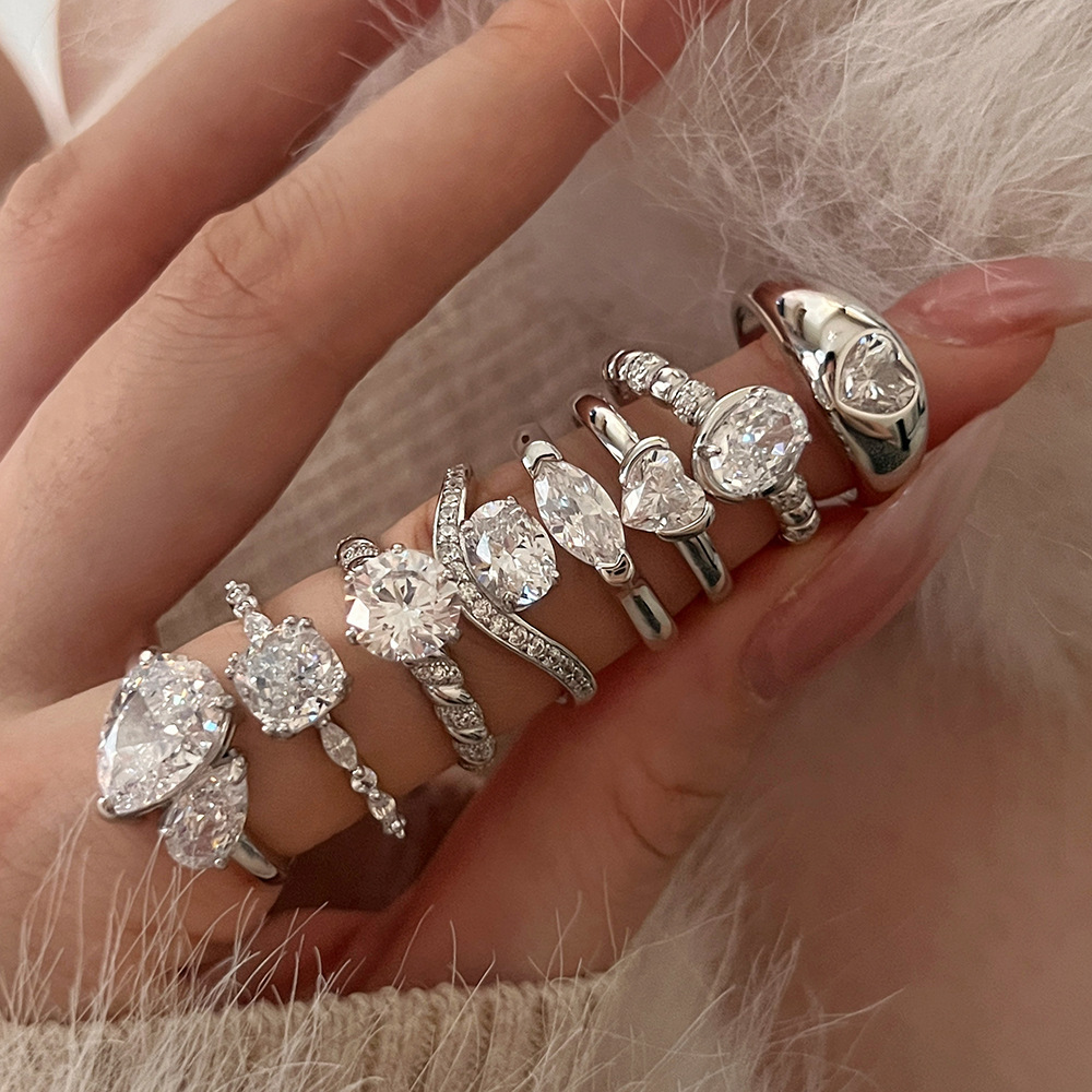 2g Weight Zircon Inlay Material Rings Classification 5, 9 Ring Size Holiday, Daily Occasion 925 Sterling Silver Material Geometric Pattern 2025 Spring and Summer Season Women's Gender Elegant, Simple Style Style 925 Sterling Silver Zircon Geometric Rings 925 Sterling Silver Rings 无