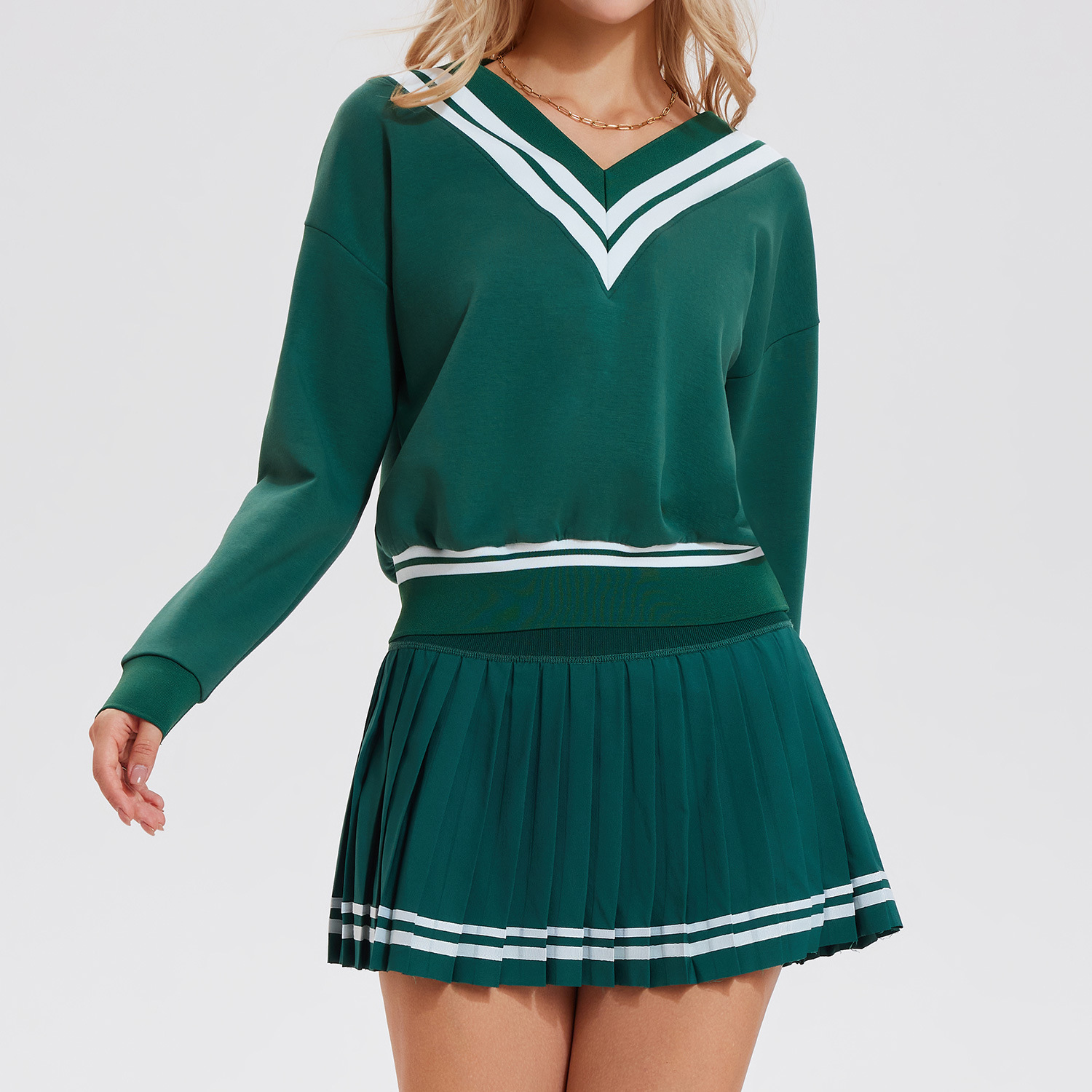 Trajes de yoga transfronterizos de mangas largas ociosos de cuello en v deportivo de golf deportivo de entrenamiento de bádminton al aire libre set de tenis