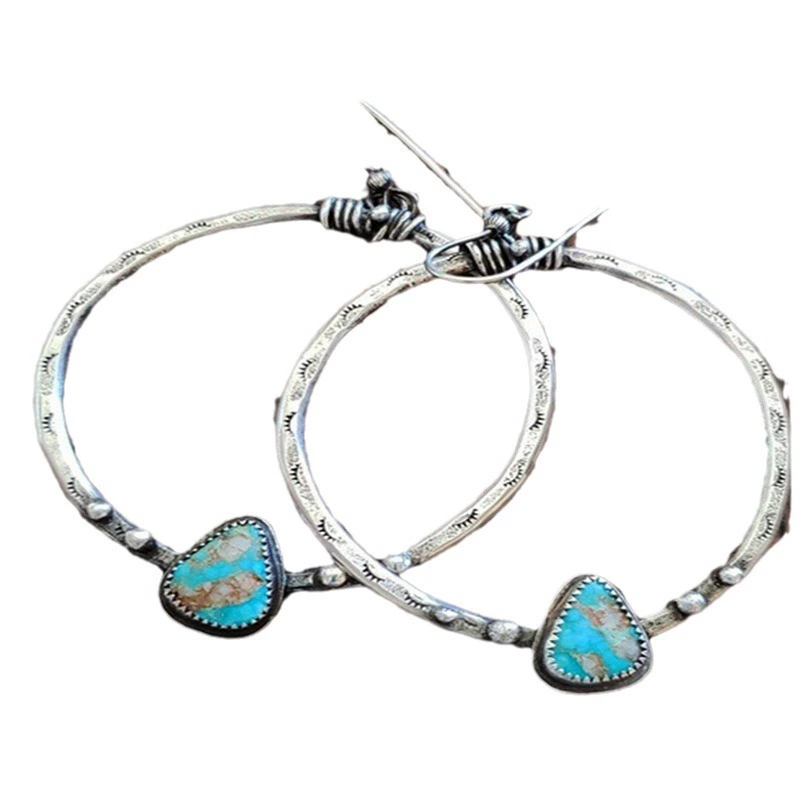 荣钰 Retro turquoise creative earrings for eyelashes handmade, wish, European style