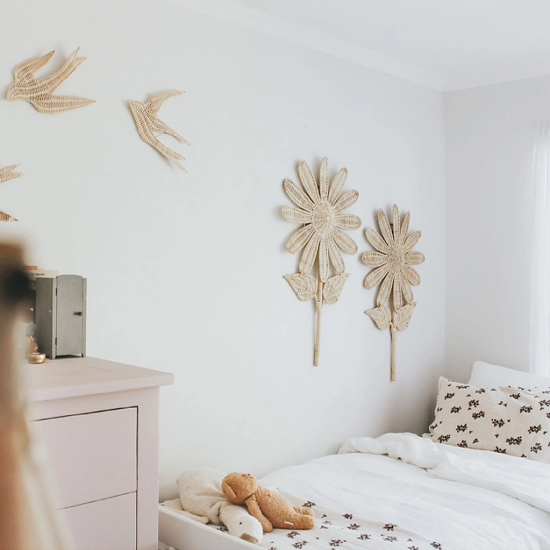 Viento nórdico tejido a mano de caña girasol flores de pared decoración de pared decoración de pared decoración de pared