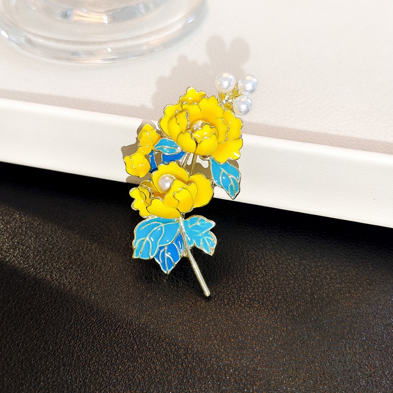 Chinese Style Elegant Enamel Peony Flower Brooch Retro Painted Flower Pin Corsage Suit Lapel Clothing Accessories